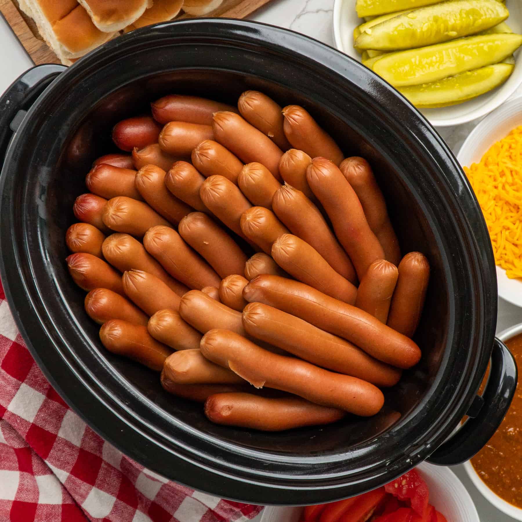 Hot dogs in a crock pot.