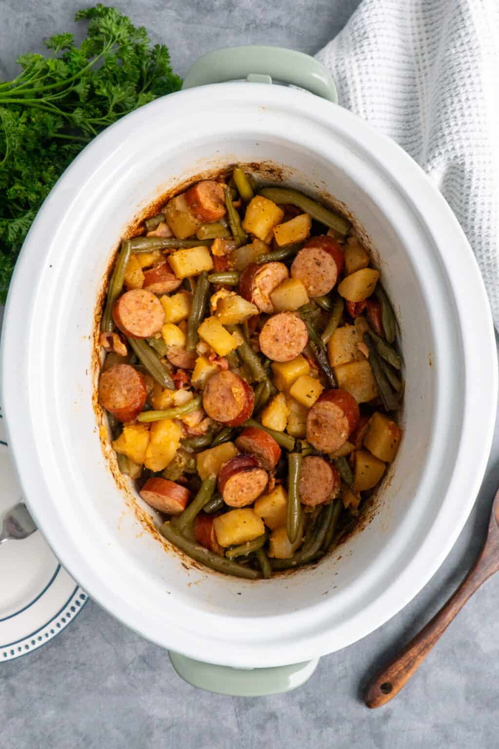 Crock Pot Sausage Potatoes and Green Beans Slow Cooker Meals
