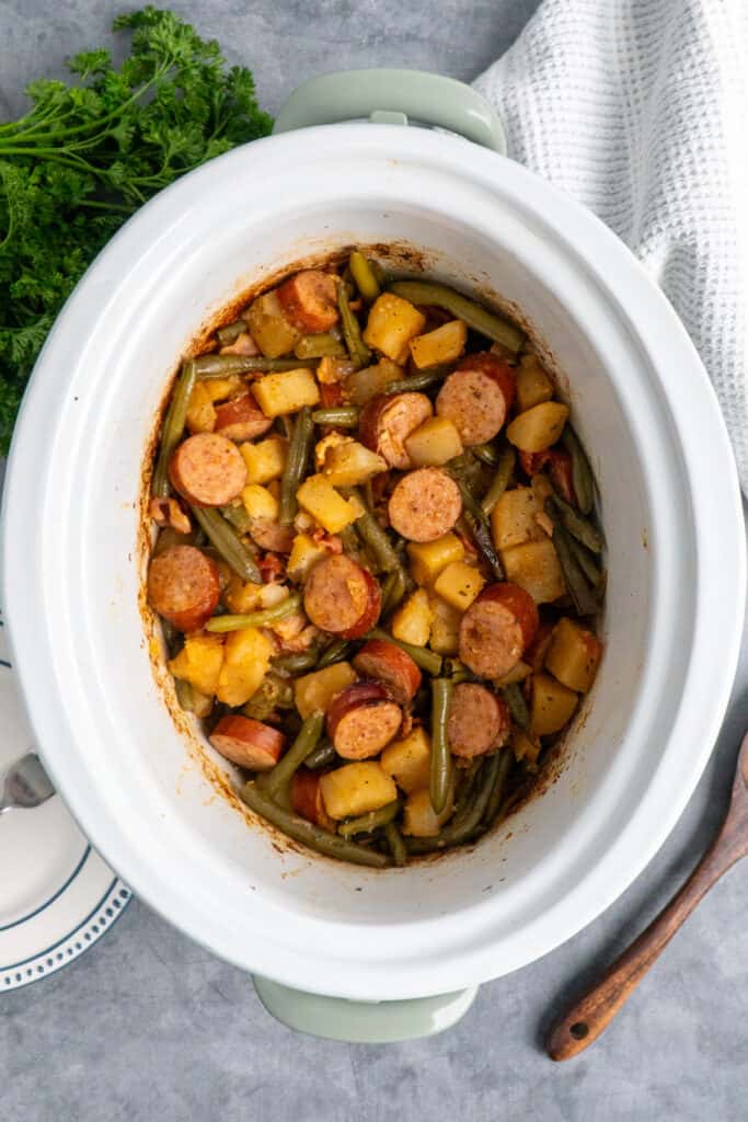 Crock Pot Sausage Potatoes and Green Beans - Slow Cooker Meals