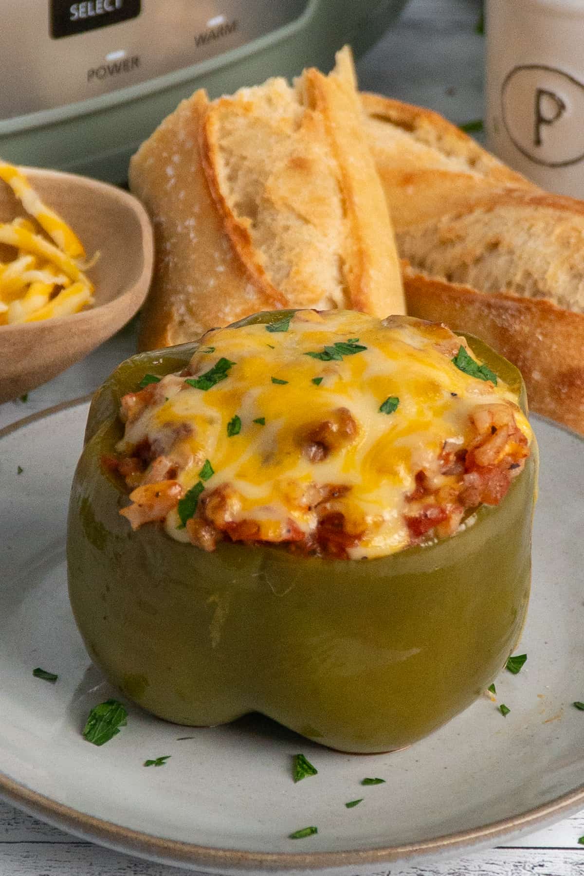 A slow cooker stuffed pepper on plate