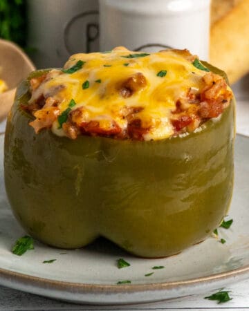 A slow cooker stuffed pepper on plate