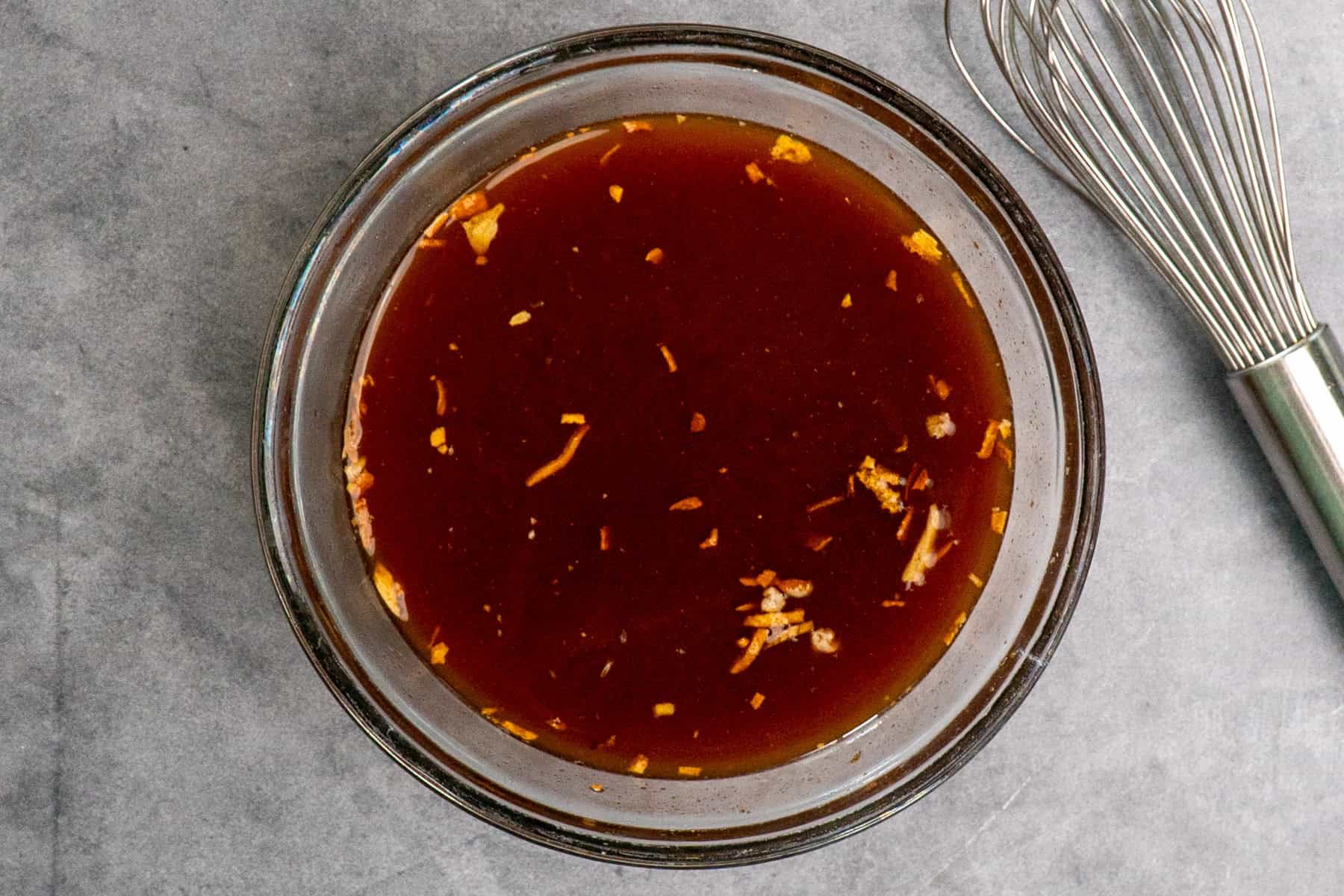 Mixed sauce in a bowl ready to be poured in the crock pot.