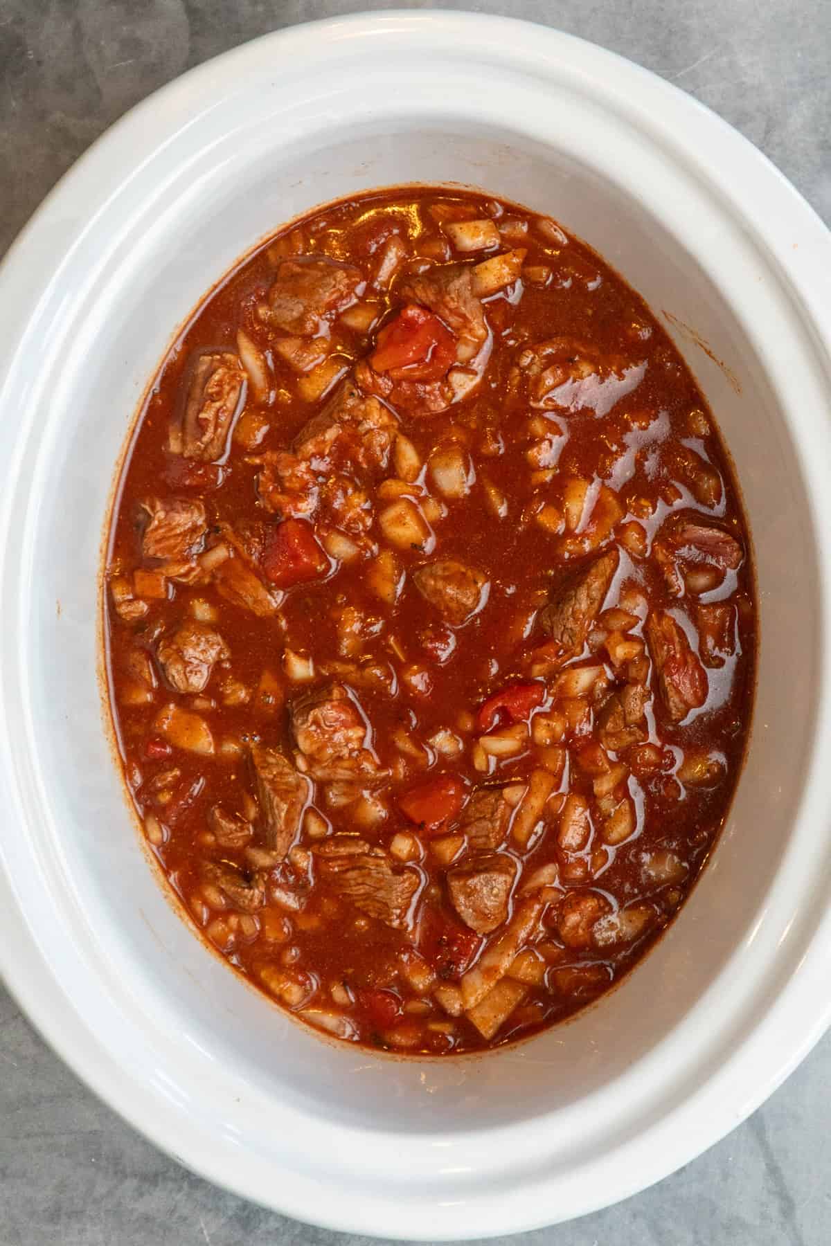Chili ingredients mixed together ready to be cooked.
