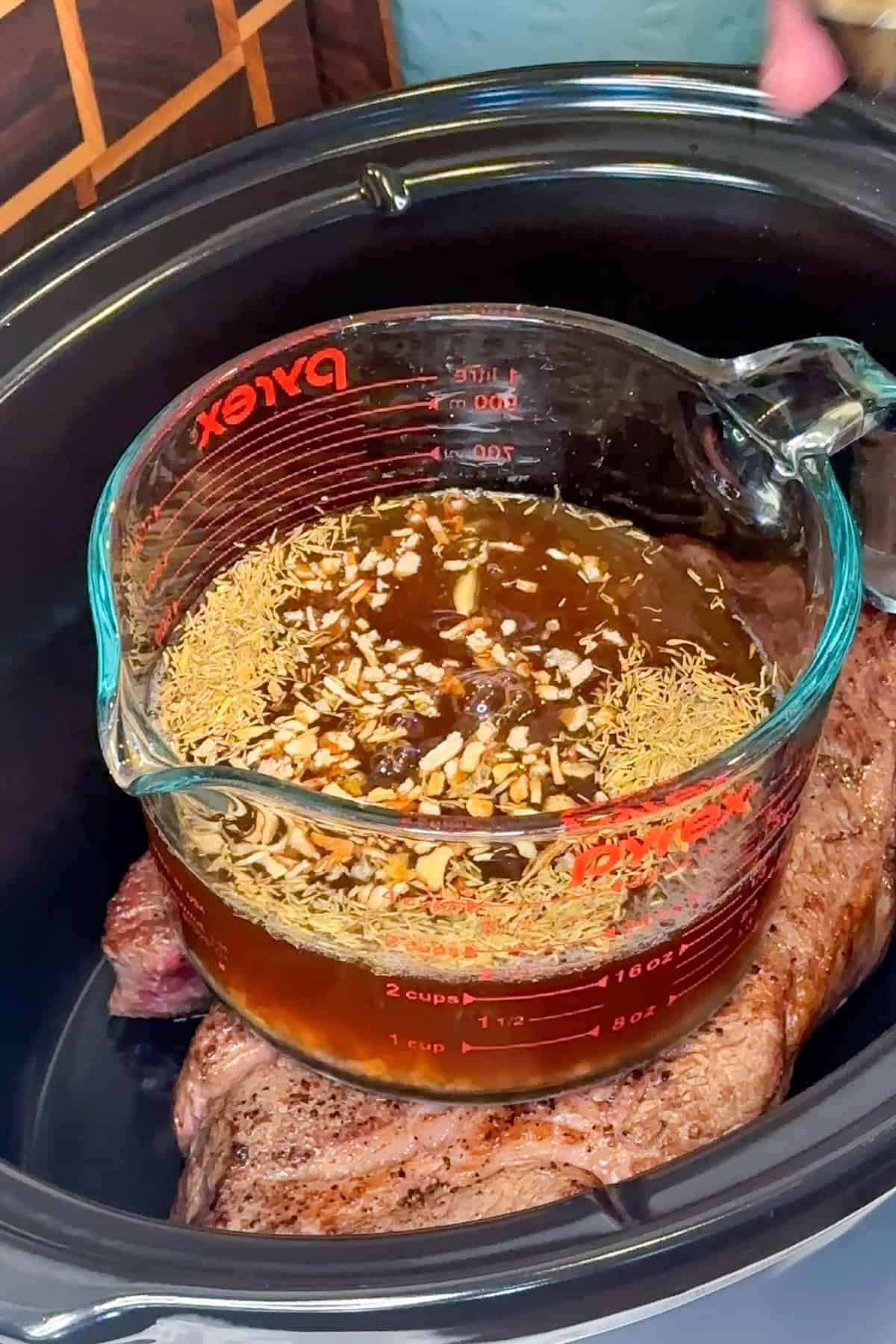 Gravy ingredients in a bowl ready to be mixed together.
