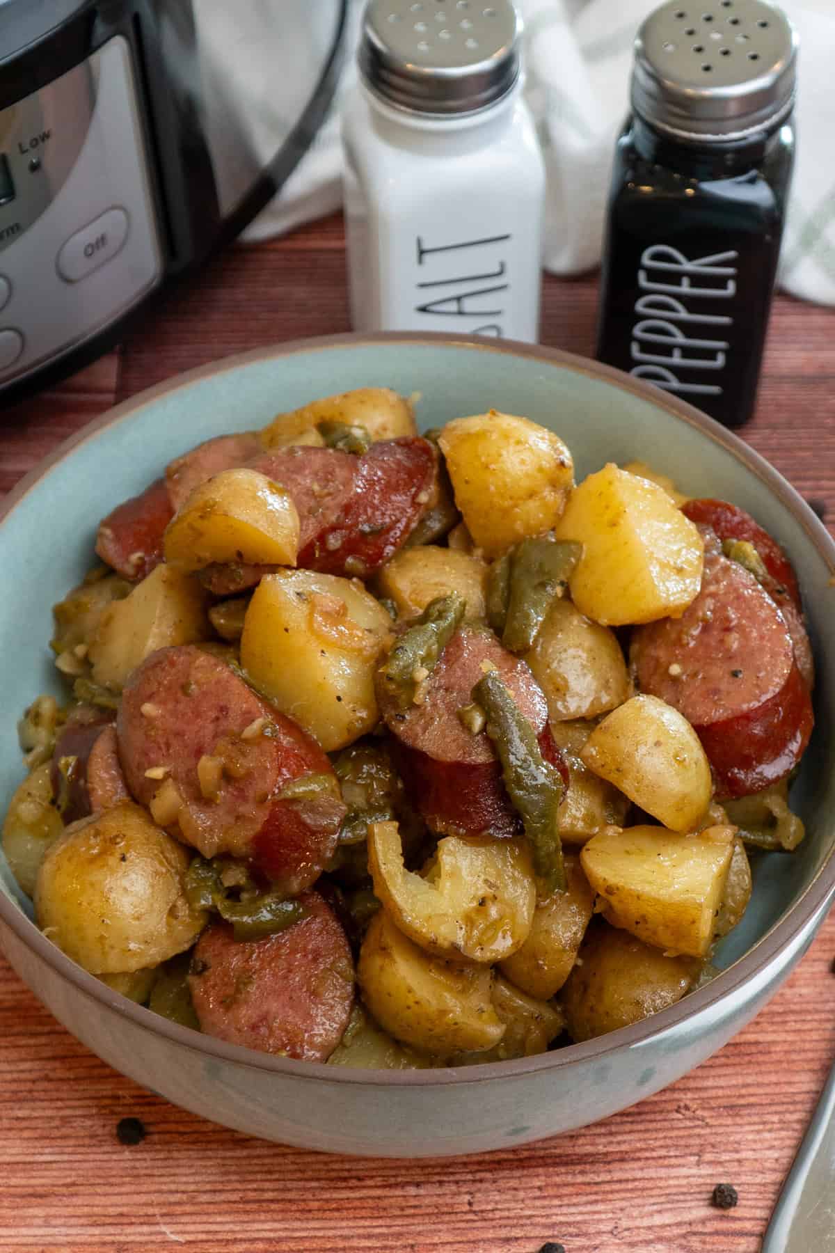 Swamp potatoes in a blue bowl ready to be eaten.